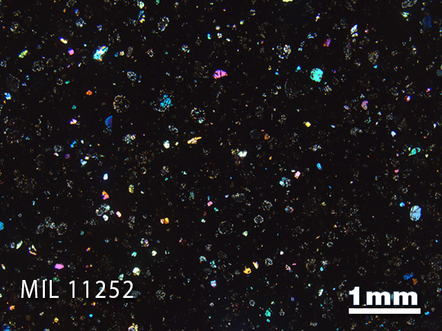 Thin Section Photo of Sample MIL 11252 in Cross-Polarized Light with 1.25x Magnification