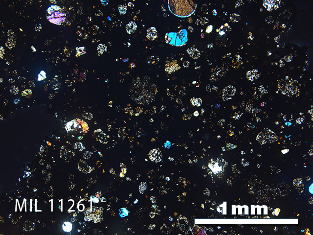 Thin Section Photo of Sample MIL 11261 in Cross-Polarized Light with 2.5x Magnification