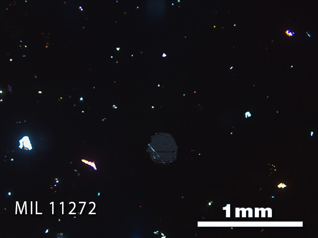 Thin Section Photo of Sample MIL 11272 in Cross-Polarized Light with 2.5x Magnification