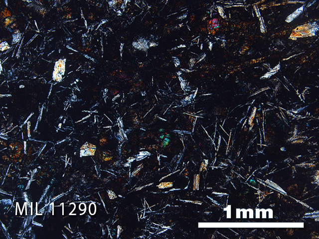 Thin Section Photo of Sample MIL 11290 in Cross-Polarized Light with 2.5x Magnification
