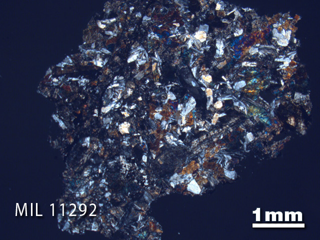 Thin Section Photo of Sample MIL 11292 in Cross-Polarized Light with 1.25X Magnification