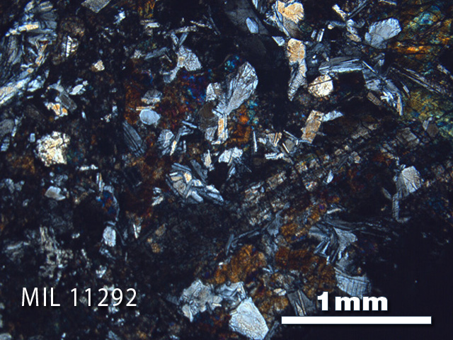 Thin Section Photo of Sample MIL 11292 in Cross-Polarized Light with 2.5X Magnification