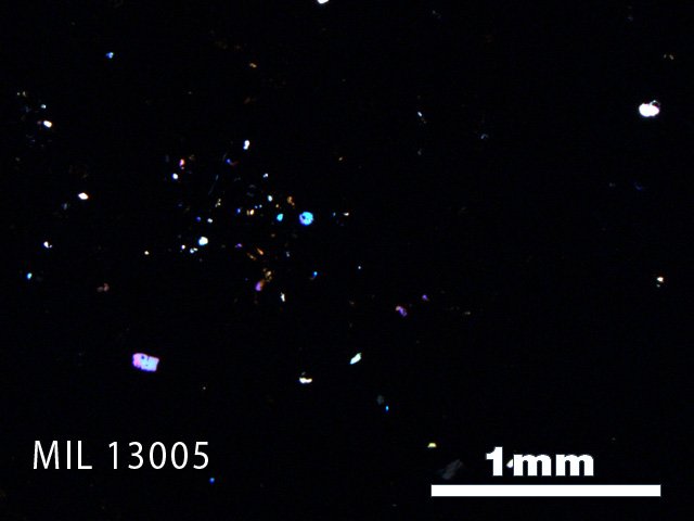Thin Section Photo of Sample MIL 13005 in Cross-Polarized Light with 2.5X Magnification