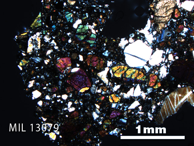 Thin Section Photo of Sample MIL 13079 in Cross-Polarized Light with 2.5X Magnification