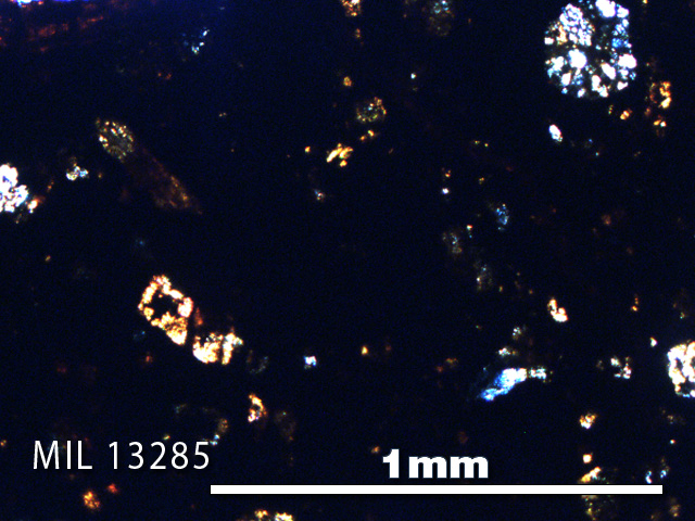 Thin Section Photo of Sample MIL 13285 in Cross-Polarized Light with 5X Magnification