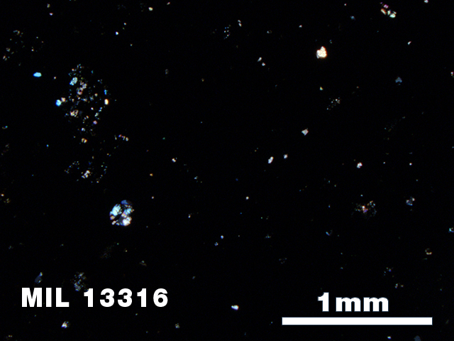 Thin Section Photo of Sample MIL 13316 in Cross-Polarized Light with 2.5X Magnification