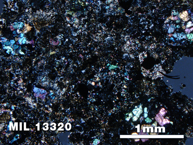Thin Section Photo of Sample MIL 13320 in Cross-Polarized Light with 2.5X Magnification