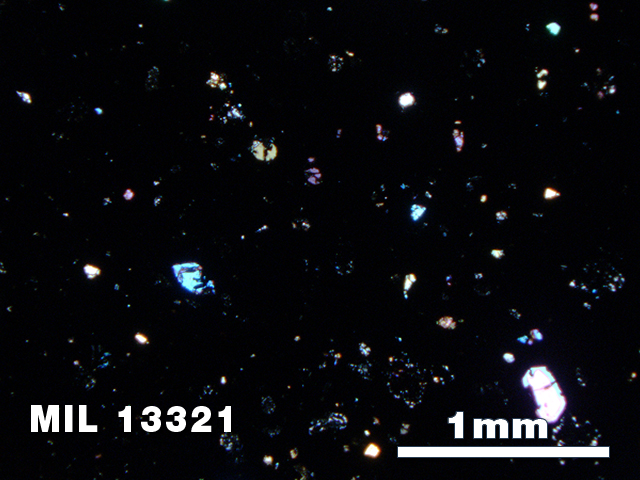 Thin Section Photo of Sample MIL 13321 in Cross-Polarized Light with 2.5X Magnification