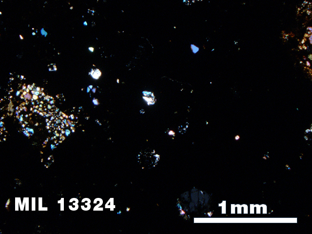 Thin Section Photo of Sample MIL 13324 in Cross-Polarized Light with 2.5X Magnification