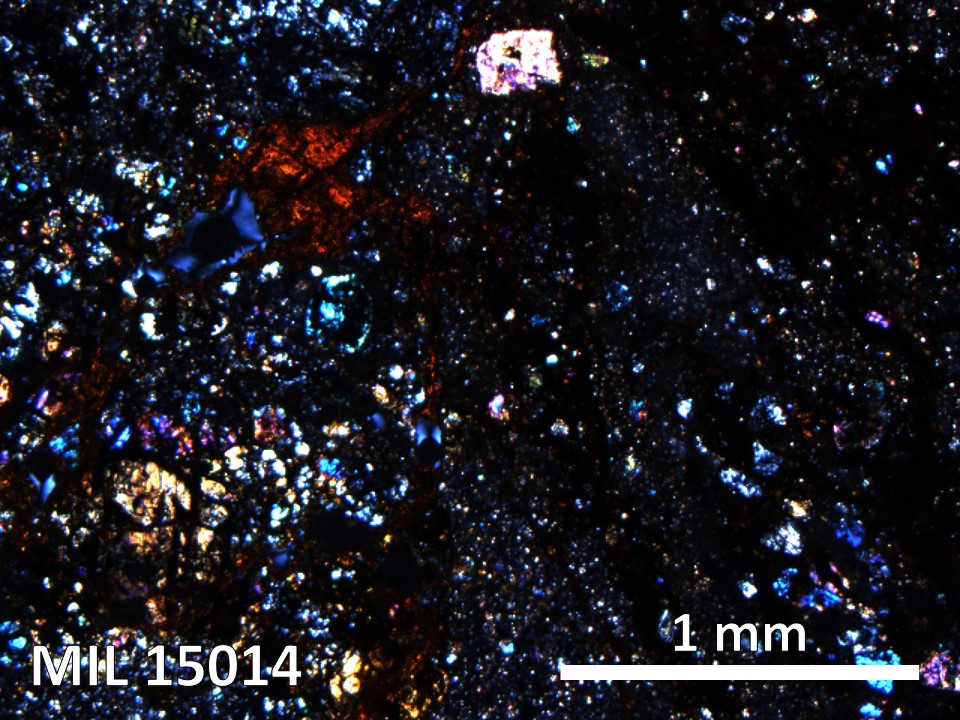 Thin Section Photo of Sample MIL 15014 in Cross-Polarized Light with 5X Magnification