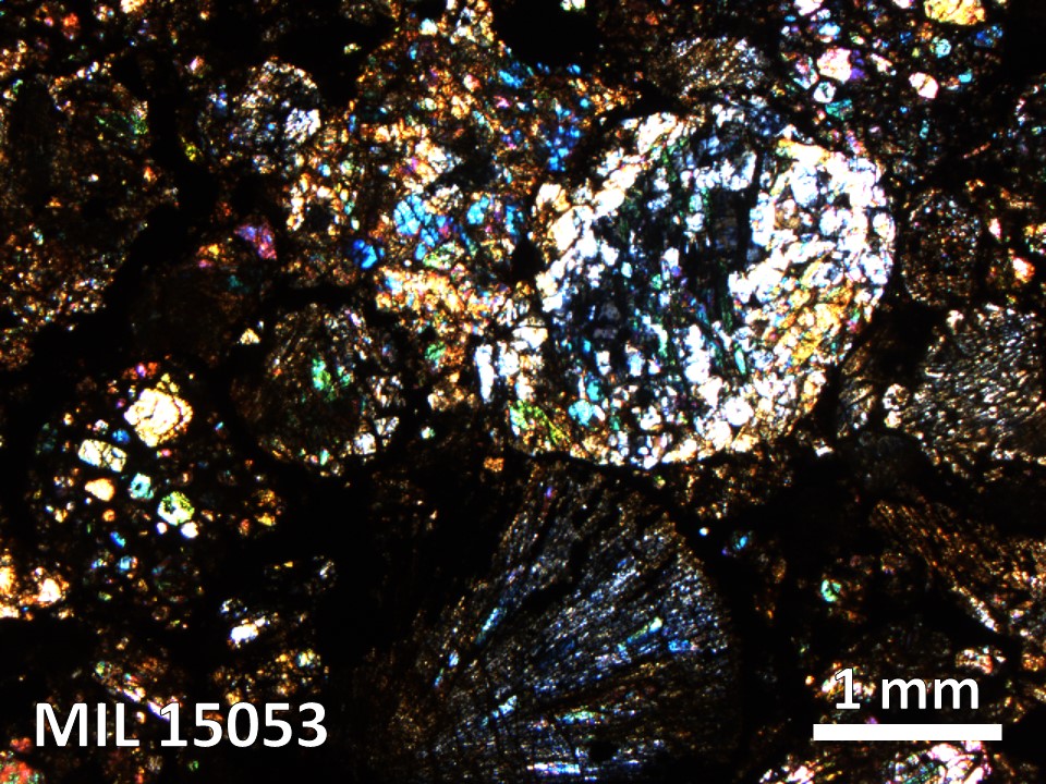 Thin Section Photo of Sample MIL 15053 in Cross-Polarized Light with 2.5X Magnification