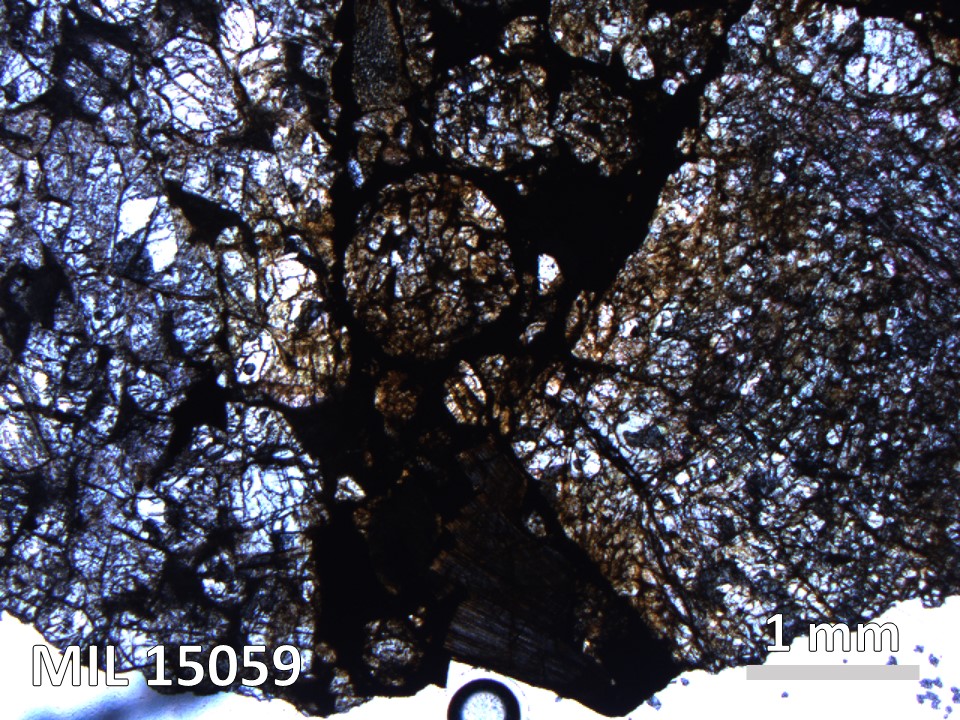 Thin Section Photo of Sample MIL 15059 in Plane-Polarized Light with 2.5X Magnification