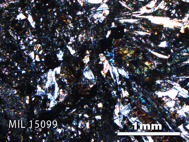 Thin Section Photo of Sample MIL 15099 in Cross-Polarized Light with 2.5X Magnification