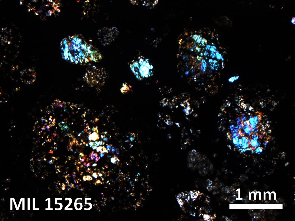 Thin Section Photo of Sample MIL 15265 in Cross-Polarized Light with 2.5X Magnification