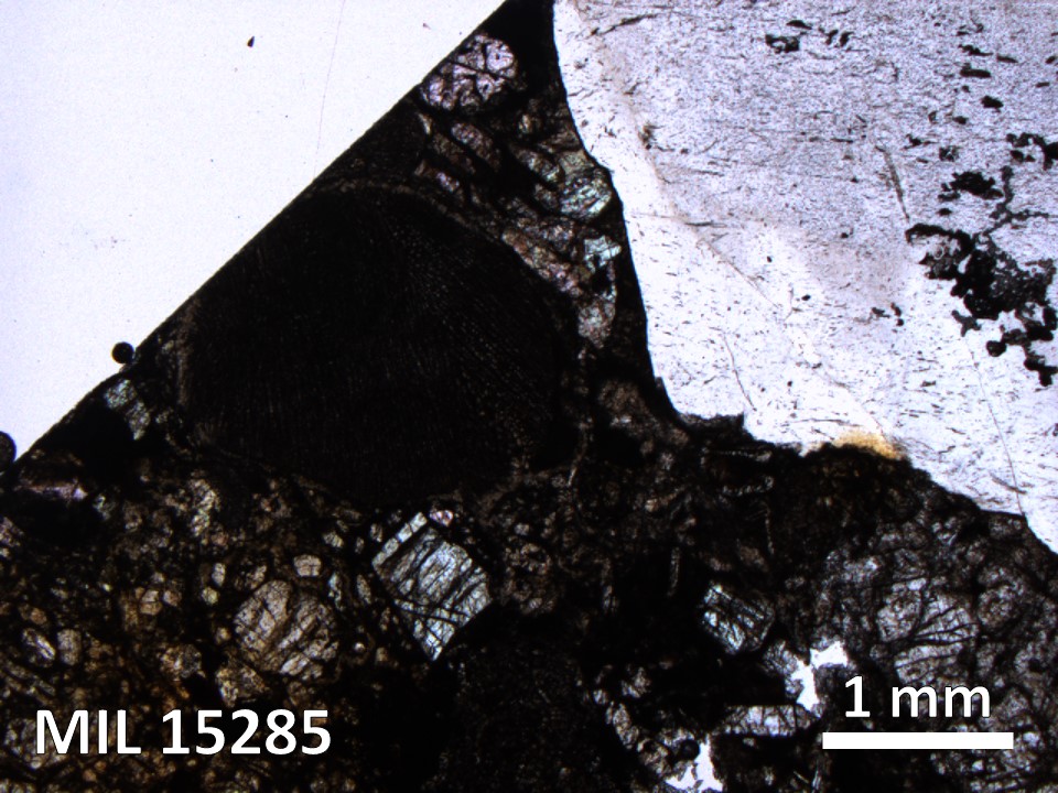 Thin Section Photo of Sample MIL 15285 in Plane-Polarized Light with 2.5X Magnification
