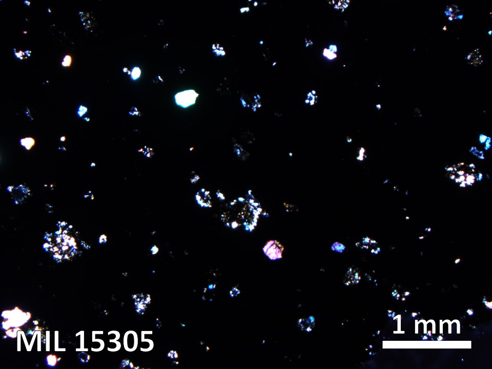Thin Section Photo of Sample MIL 15305 in Cross-Polarized Light with 2.5X Magnification