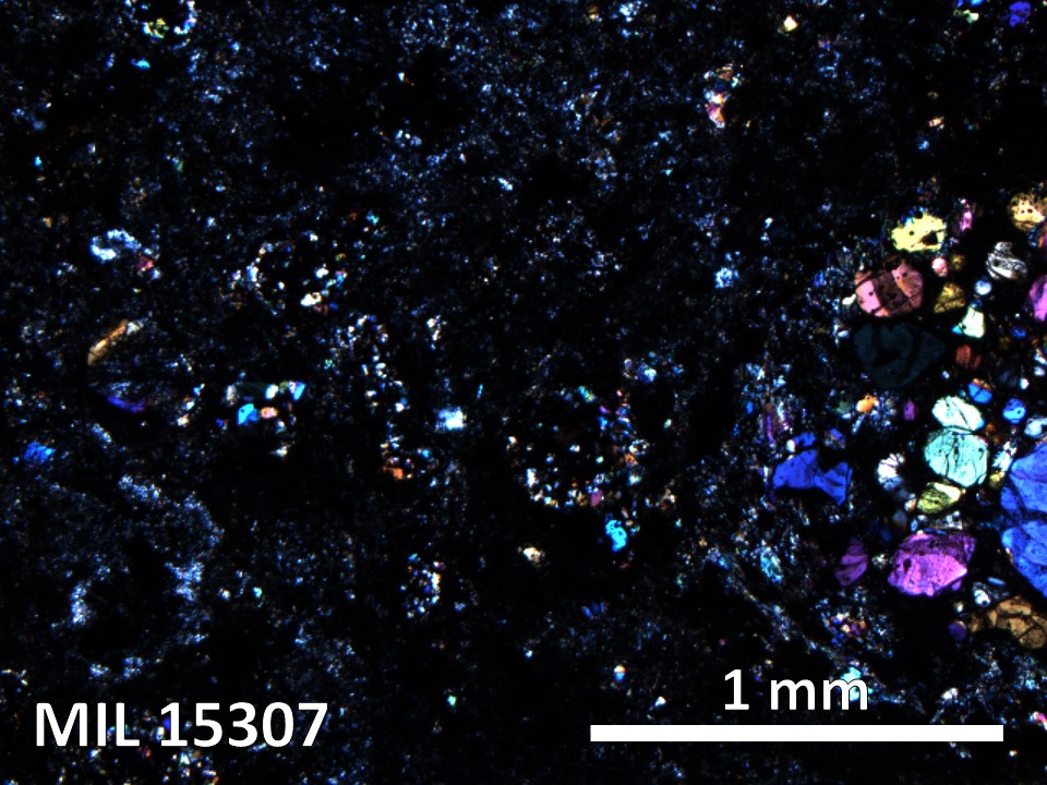 Thin Section Photo of Sample MIL 15307 in Cross-Polarized Light with 5X Magnification