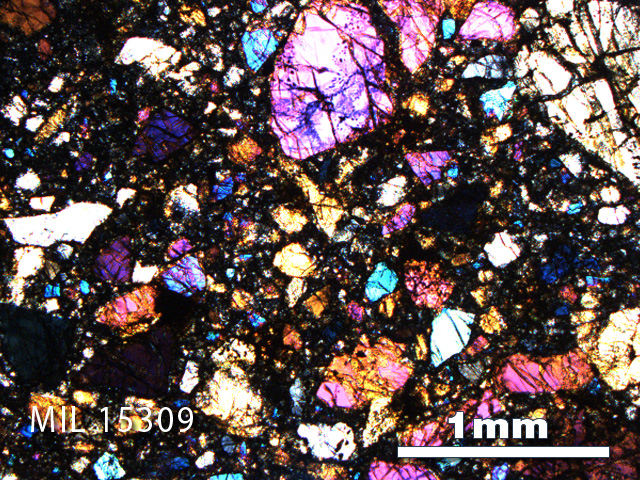 Thin Section Photo of Sample MIL 15309 in Cross-Polarized Light with 2.5X Magnification