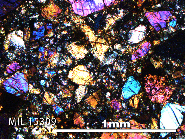 Thin Section Photo of Sample MIL 15309 in Cross-Polarized Light with 5X Magnification