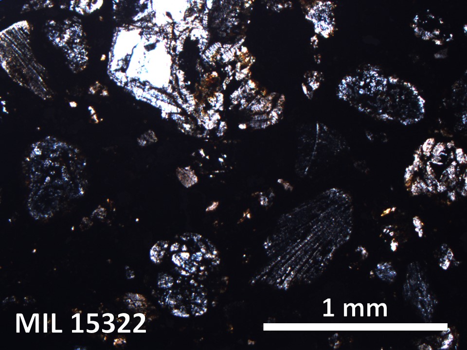 Thin Section Photo of Sample MIL 15322 in Cross-Polarized Light with 5X Magnification
