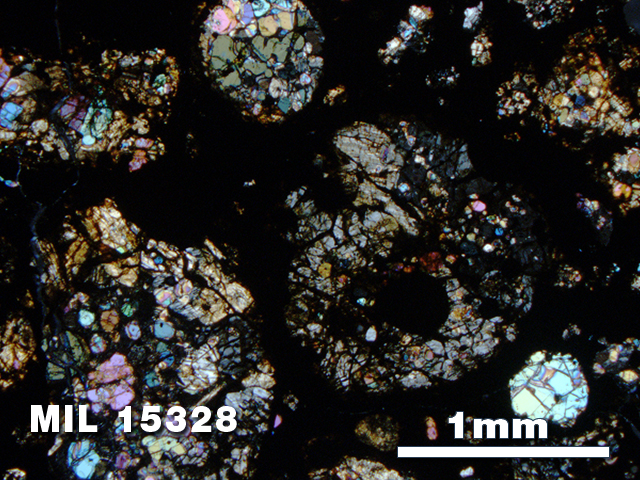 Thin Section Photo of Sample MIL 15328 in Cross-Polarized Light with 2.5X Magnification