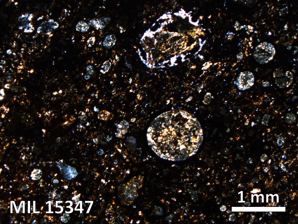 Thin Section Photo of Sample MIL 15347 in Cross-Polarized Light with 2.5X Magnification
