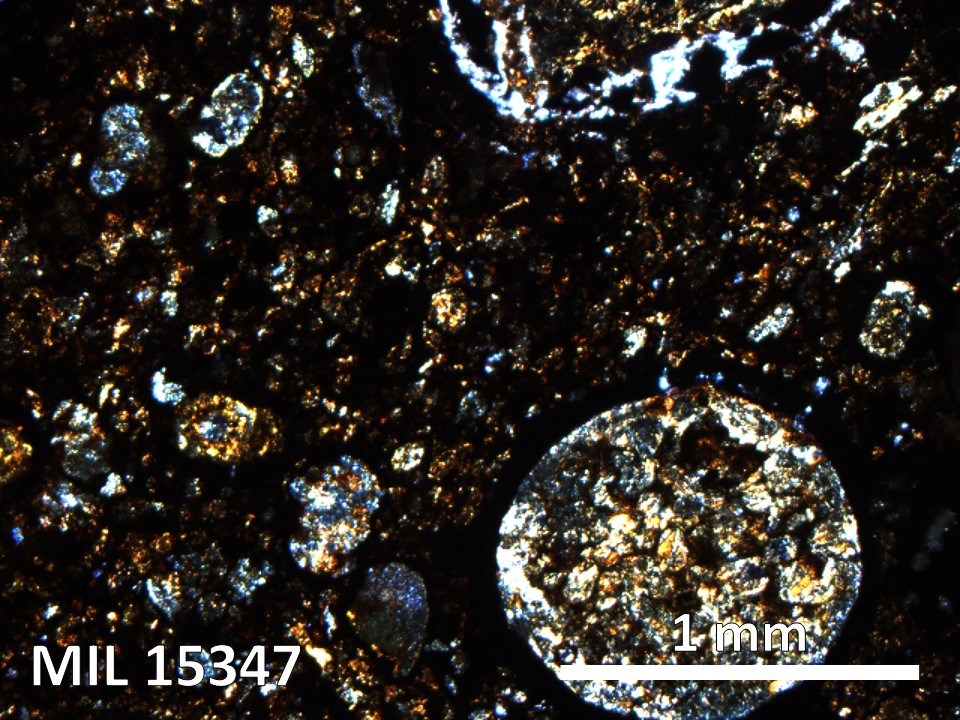 Thin Section Photo of Sample MIL 15347 in Cross-Polarized Light with 5X Magnification