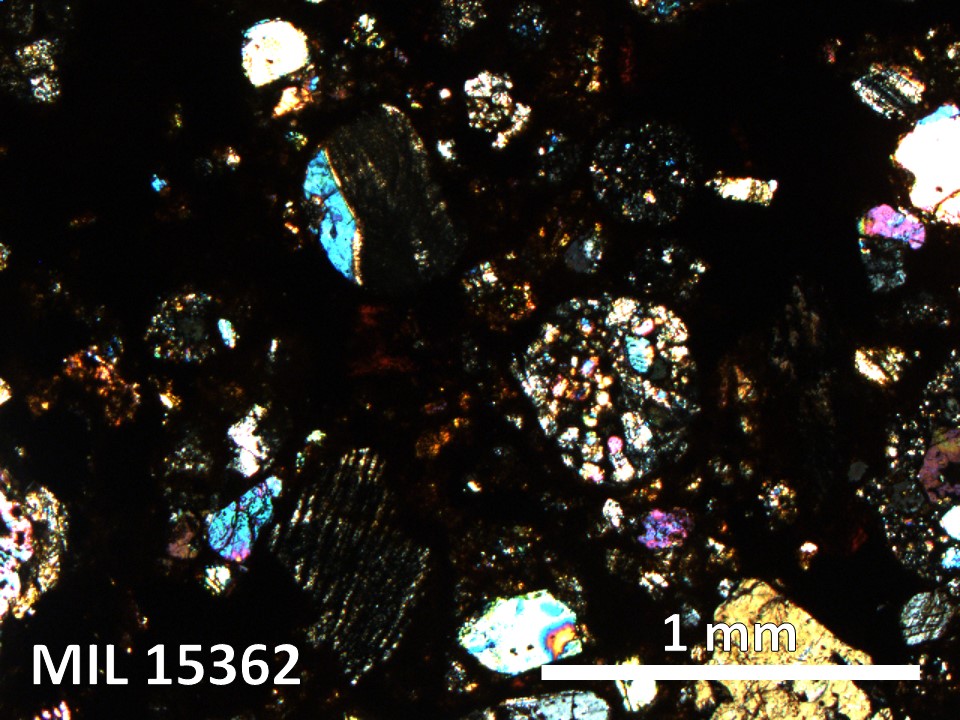 Thin Section Photo of Sample MIL 15362 in Cross-Polarized Light with 5X Magnification
