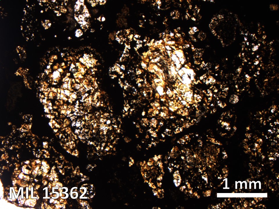 Thin Section Photo of Sample MIL 15362 in Plane-Polarized Light with 2.5X Magnification