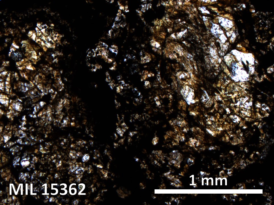 Thin Section Photo of Sample MIL 15362 in Plane-Polarized Light with 5X Magnification