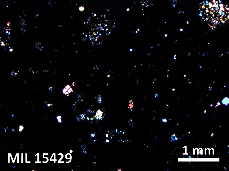 Thin Section Photo of Sample MIL 15429 in Cross-Polarized Light with 2.5X Magnification