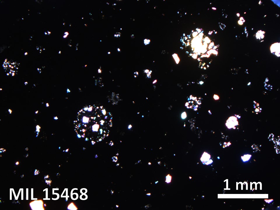 Thin Section Photo of Sample MIL 15468 in Cross-Polarized Light with 2.5X Magnification