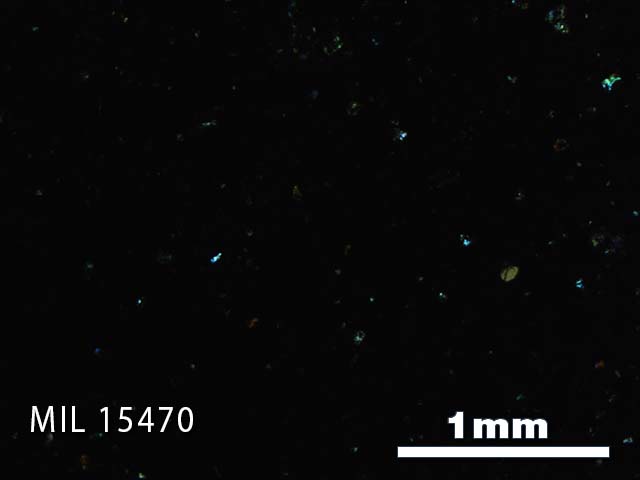 Thin Section Photo of Sample MIL 15470 in Cross-Polarized Light with 2.5X Magnification