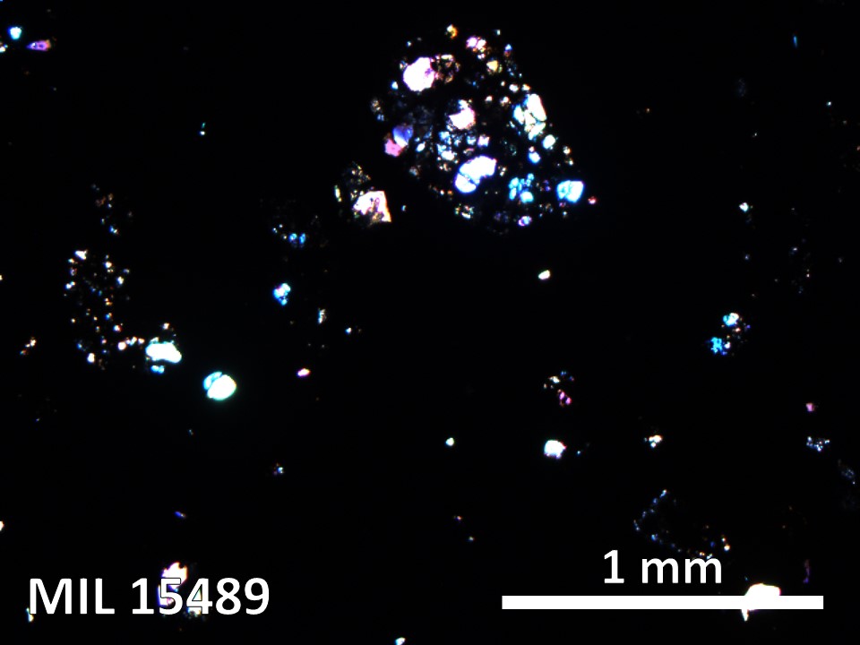 Thin Section Photo of Sample MIL 15489 in Cross-Polarized Light with 5X Magnification