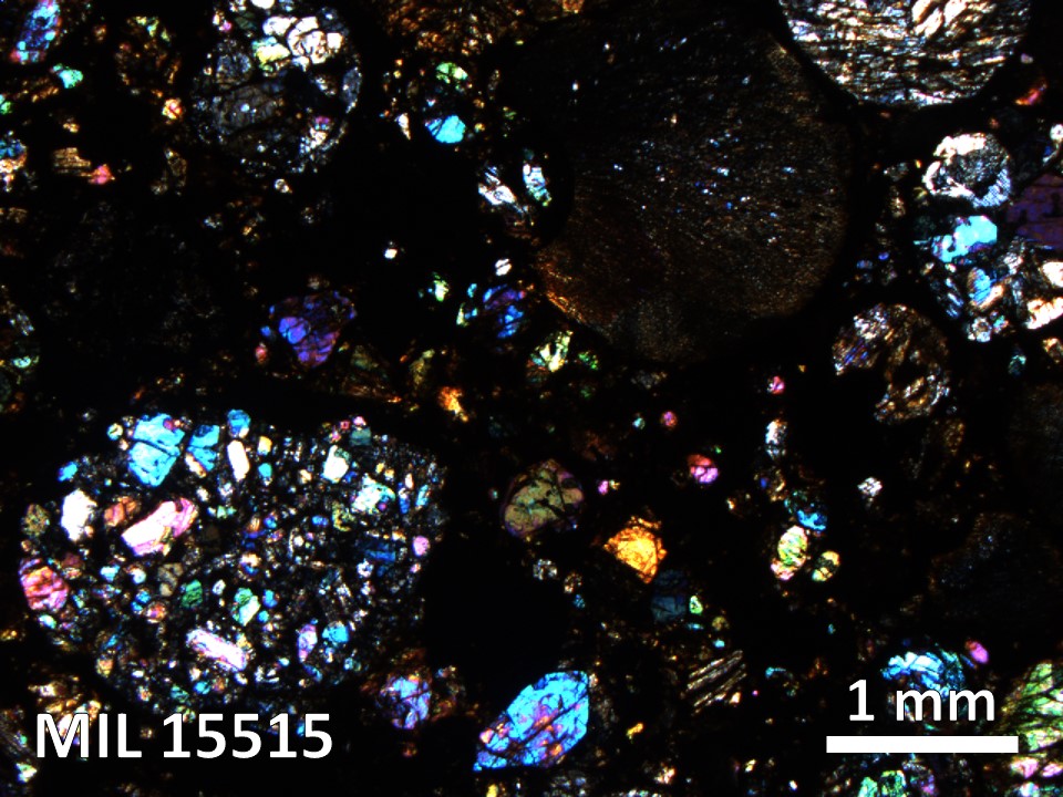 Thin Section Photo of Sample MIL 15515 in Cross-Polarized Light with 2.5X Magnification