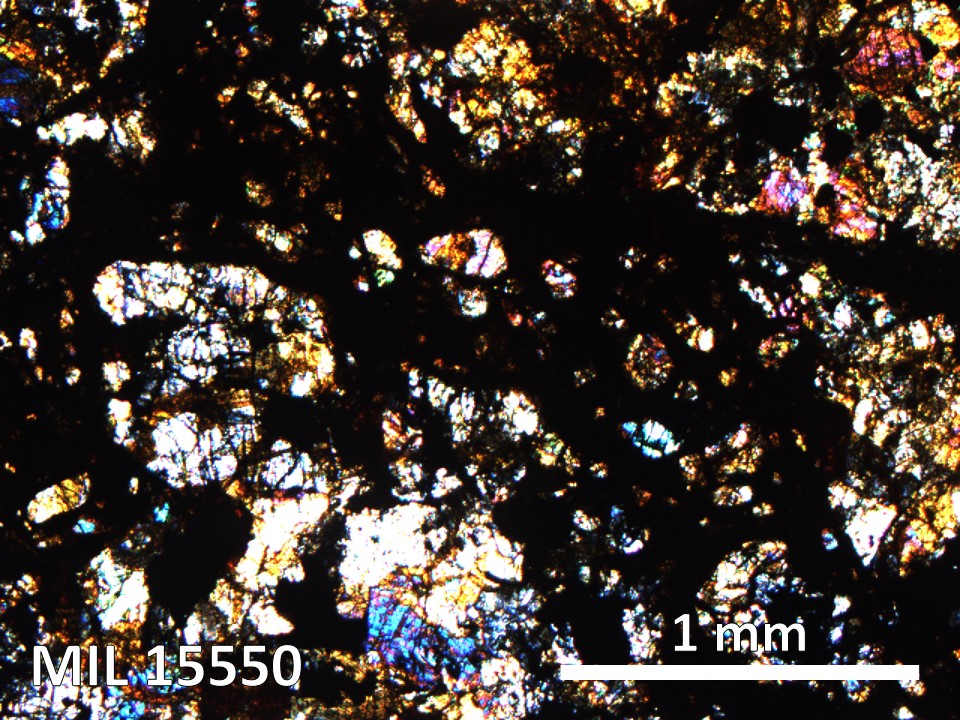 Thin Section Photo of Sample MIL 15550 in Cross-Polarized Light with 5X Magnification