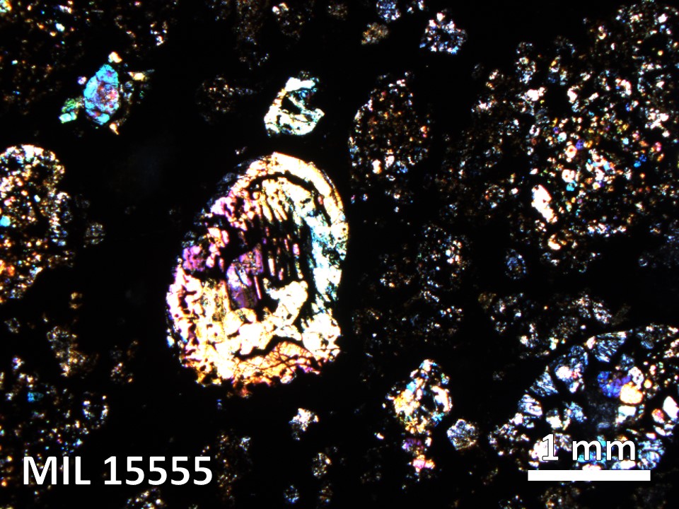 Thin Section Photo of Sample MIL 15555 in Cross-Polarized Light with 2.5X Magnification