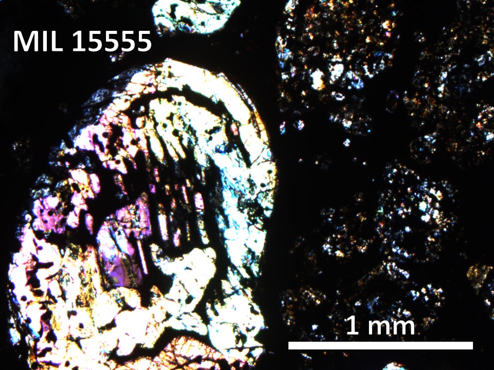 Thin Section Photo of Sample MIL 15555 in Cross-Polarized Light with 5X Magnification