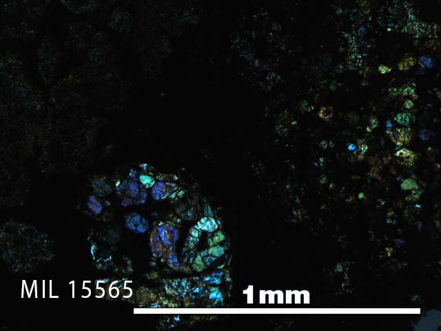 Thin Section Photo of Sample MIL 15565 in Cross-Polarized Light with 5X Magnification