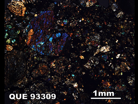 Thin Section Photograph of Sample QUE 93309 in Cross-Polarized Light