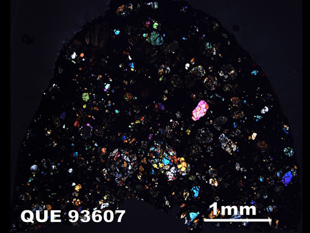 Thin Section Photograph of Sample QUE 93607 in Cross-Polarized Light