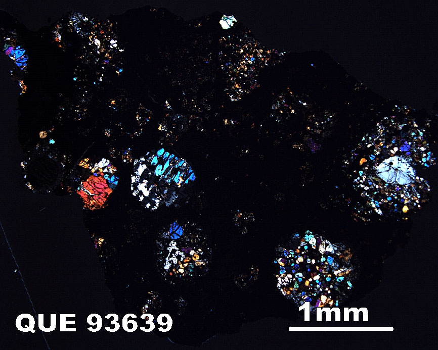 Thin Section Photo of Sample QUE 93639 in Cross-Polarized Light