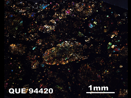 Thin Section Photograph of Sample QUE 94420 in Cross-Polarized Light