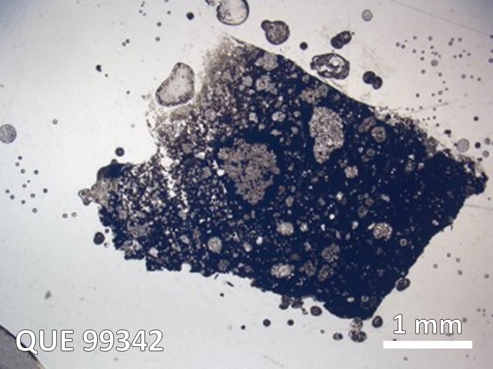 Thin Section Photo of Sample QUE 99342 in Plane-Polarized Light with  Magnification