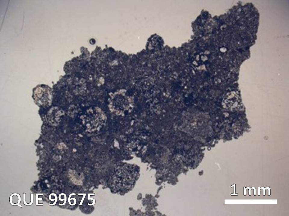 Thin Section Photo of Sample QUE 99675 in Plane-Polarized Light with 5X Magnification