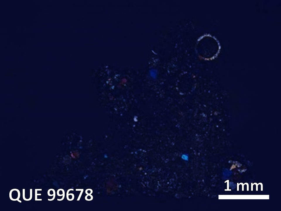Thin Section Photo of Sample QUE 99678 in Cross-Polarized Light with  Magnification