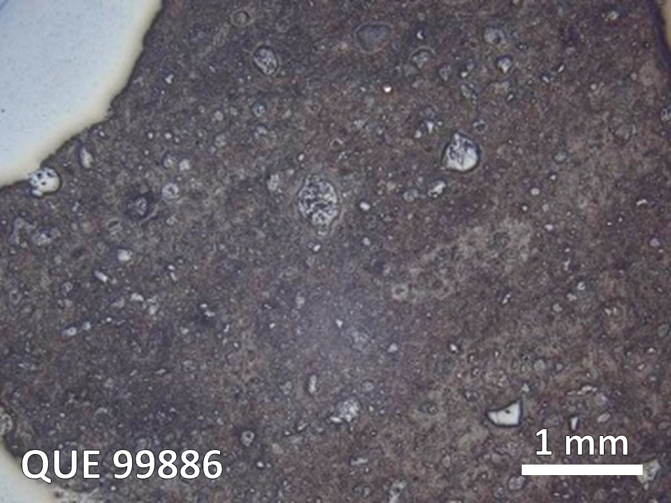 Thin Section Photo of Sample QUE 99886 in Reflected Light with  Magnification