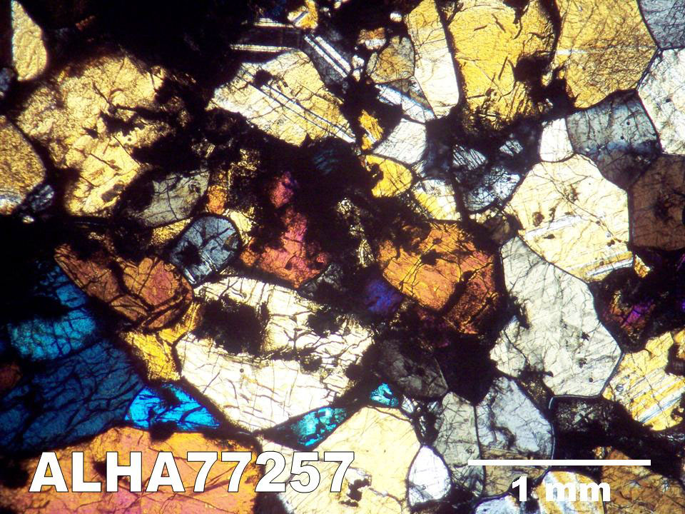 Thin Section Photograph of Sample ALHA77257 in Cross-Polarized Light