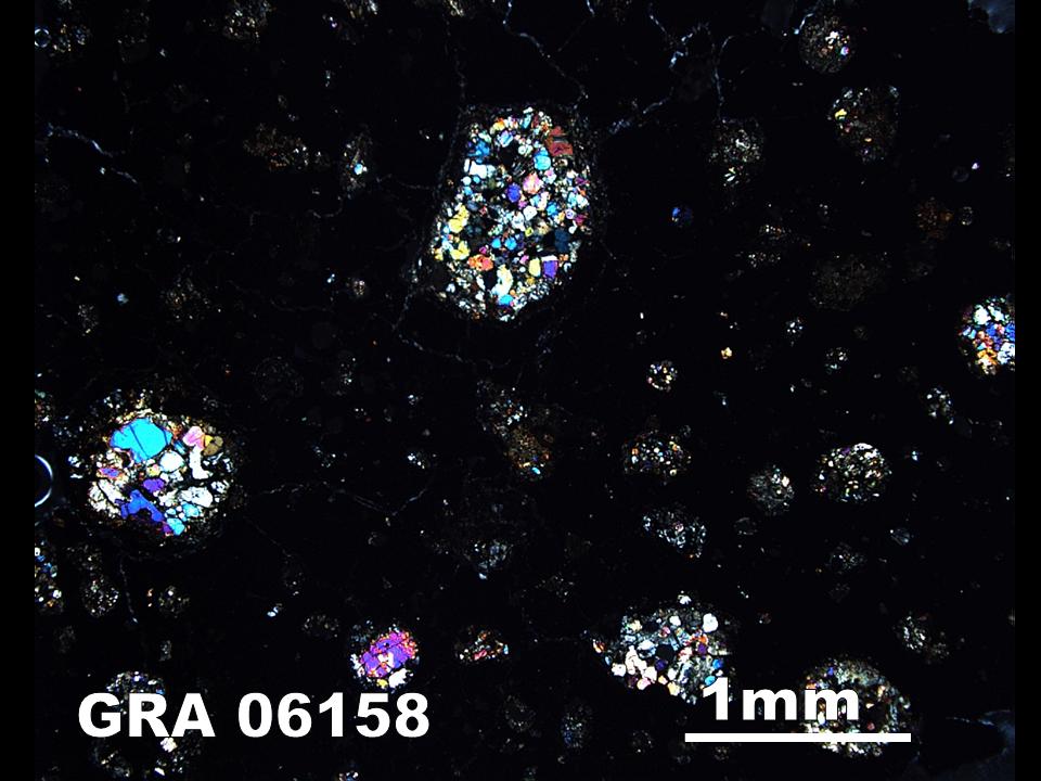 Thin Section Photograph of Sample GRA 06158 in Cross-Polarized Light