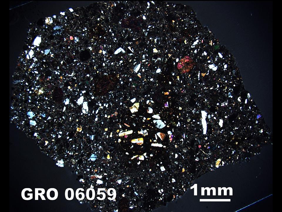 Thin Section Photograph of Sample GRO 06059 in Cross-Polarized Light